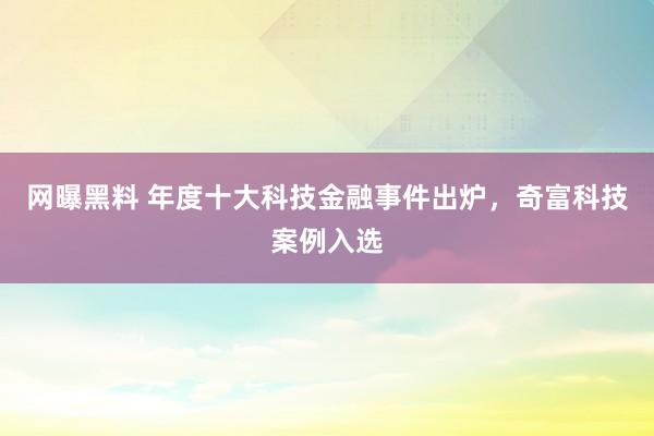 网曝黑料 年度十大科技金融事件出炉，奇富科技案例入选