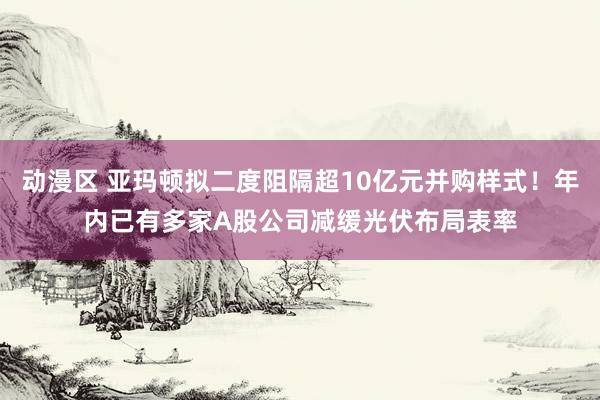 动漫区 亚玛顿拟二度阻隔超10亿元并购样式！年内已有多家A股公司减缓光伏布局表率