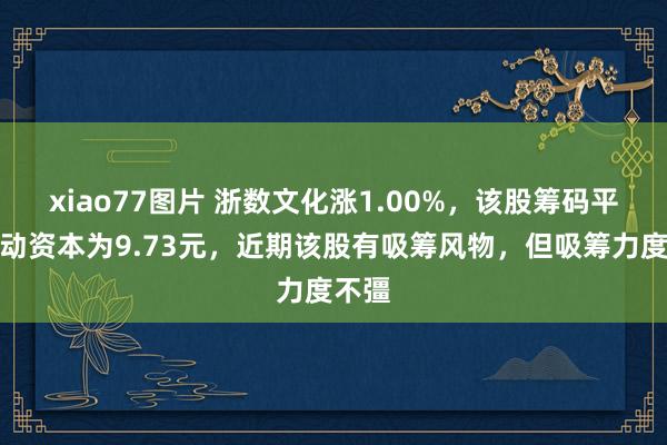 xiao77图片 浙数文化涨1.00%，该股筹码平均走动资本为9.73元，近期该股有吸筹风物，但吸筹力度不彊